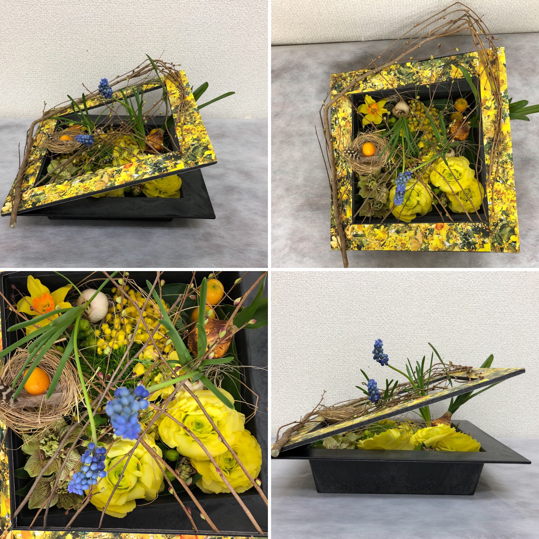 日本水仙とミモザの春のボードアレンジ